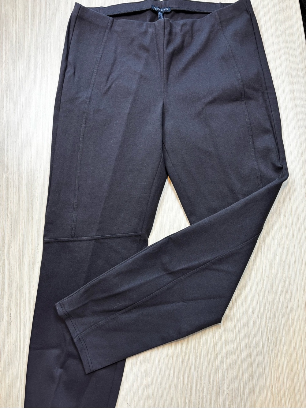 Eileen Fisher Black Washable Stretch Ponte Slim Seamed Leggings Pants M CA34460